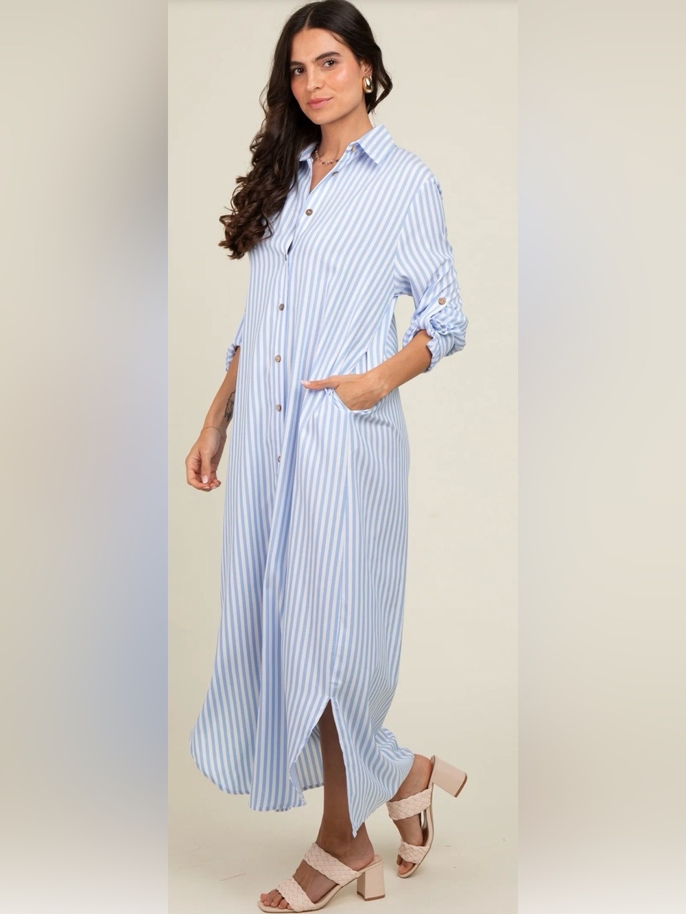 🩵 NWOT Urban Daizy Light Blue and White Striped Shirt Dress 🩵